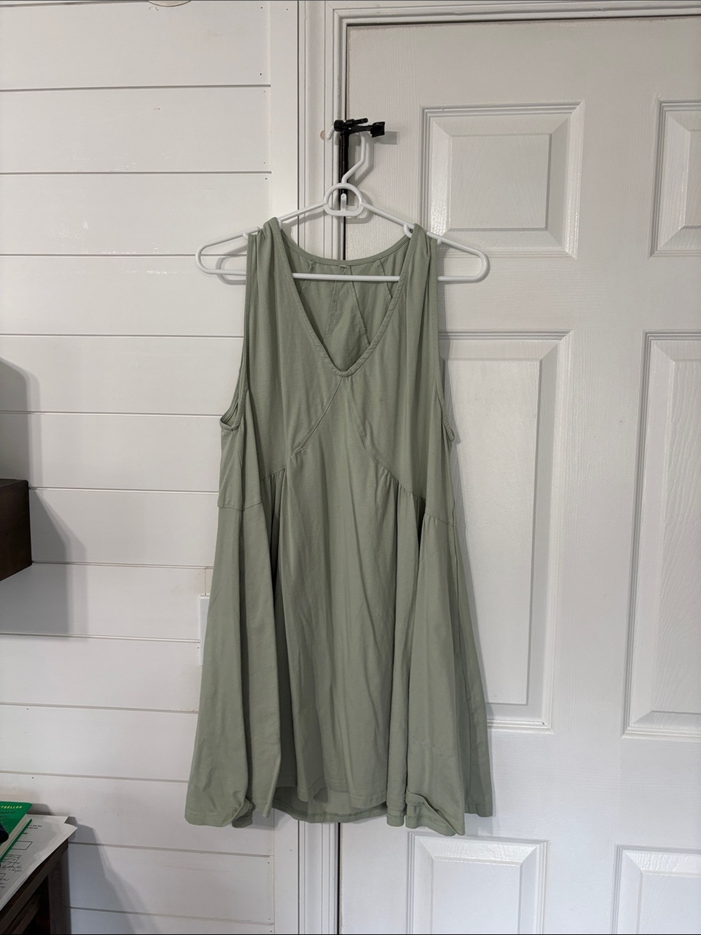 Amazon Sleeveless Sage Green V-Neck Swing Dress